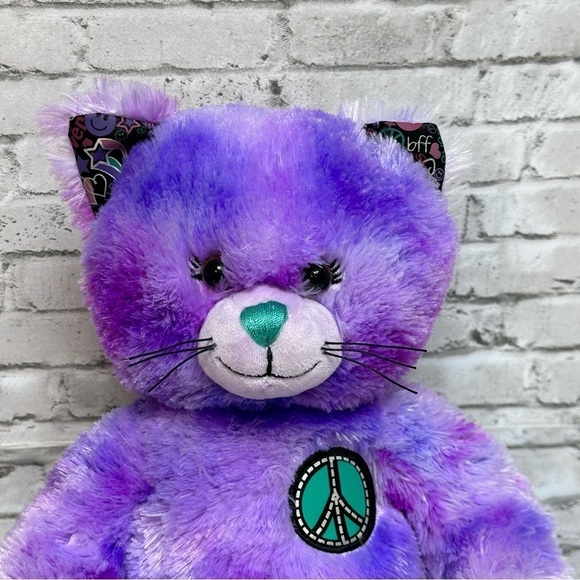 Build A Bear BAB Purple Tie Dye PEACE Cat Plush Best Friends Hearts Smiles - Picture 3 of 13